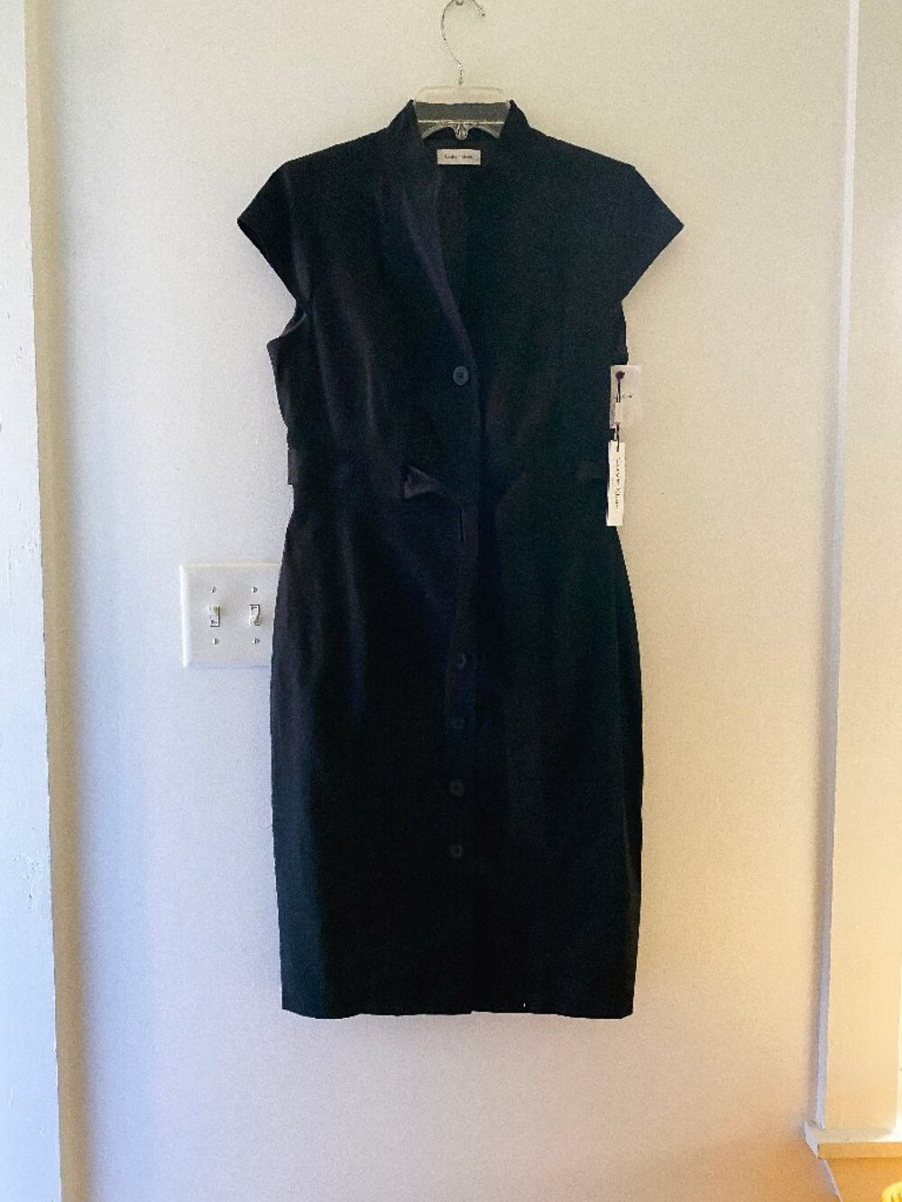 NWT Calvin Klein Black Mandarin Collar Button-Front Sheath Dress